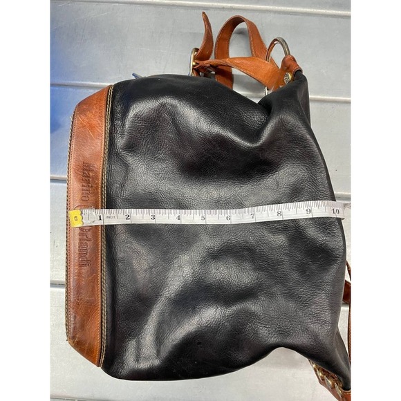 Marino Orlandi Black Leather Bag, Bucket Style with Brown Trim Hand/Shoulder Bag - Picture 12 of 16